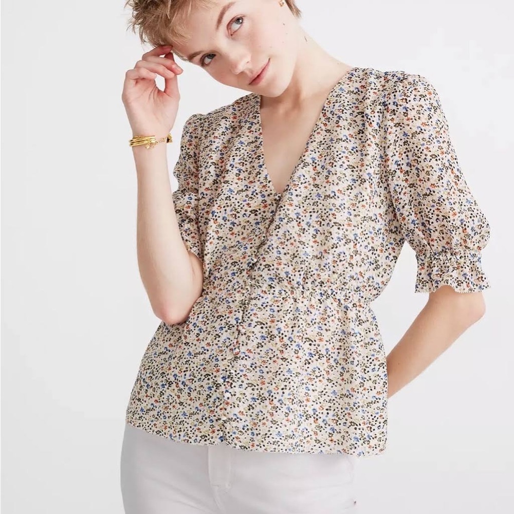 Madewell Silk V-neck floral peplum top - XS